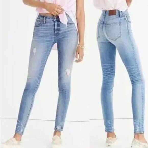 Madewell 9" High-Rise Skinny Jeans Destructed Hem Light Wash 25 Kaihara - Picture 10 of 13